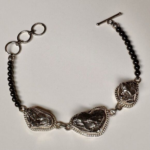 Vintage Meteorite & Black Spinel Bracelet 7" - 8" in Sterling Silver D’Joy NIB - Picture 7 of 14